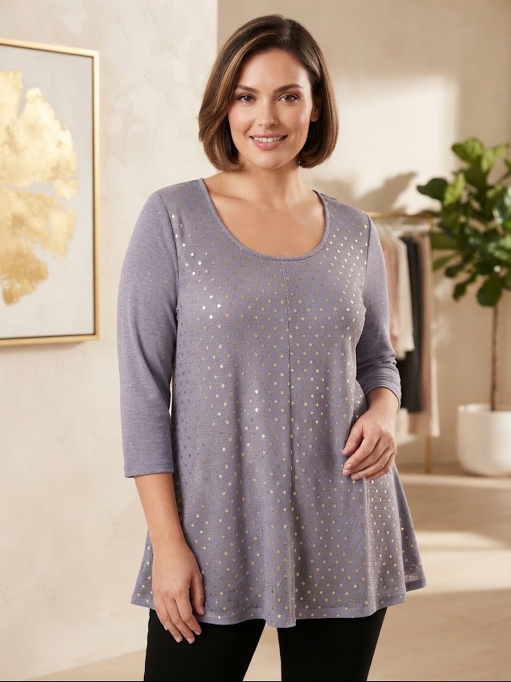 Take 50% OFF- Notation Lavender Scoop-Neck Studded Swing Top, Size-XL